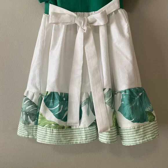 Handmade Children's Green White Linen Viscose Cotton Crochet Flower Dress - Picture 9 of 14